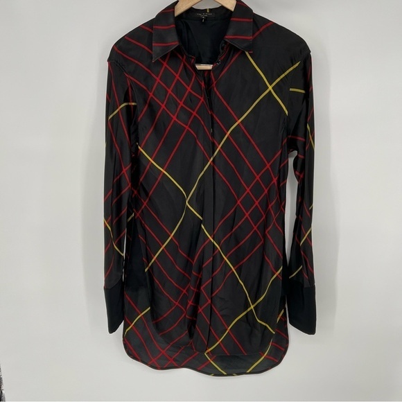 Rag and Bone Silk windowpane Edith Plaid blouse Size medium Tunic - Picture 6 of 16